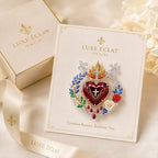 ❤️ Sacred Heart Floral Gemstone Brooch | Vintage Palace-Inspired Statement Pin💋