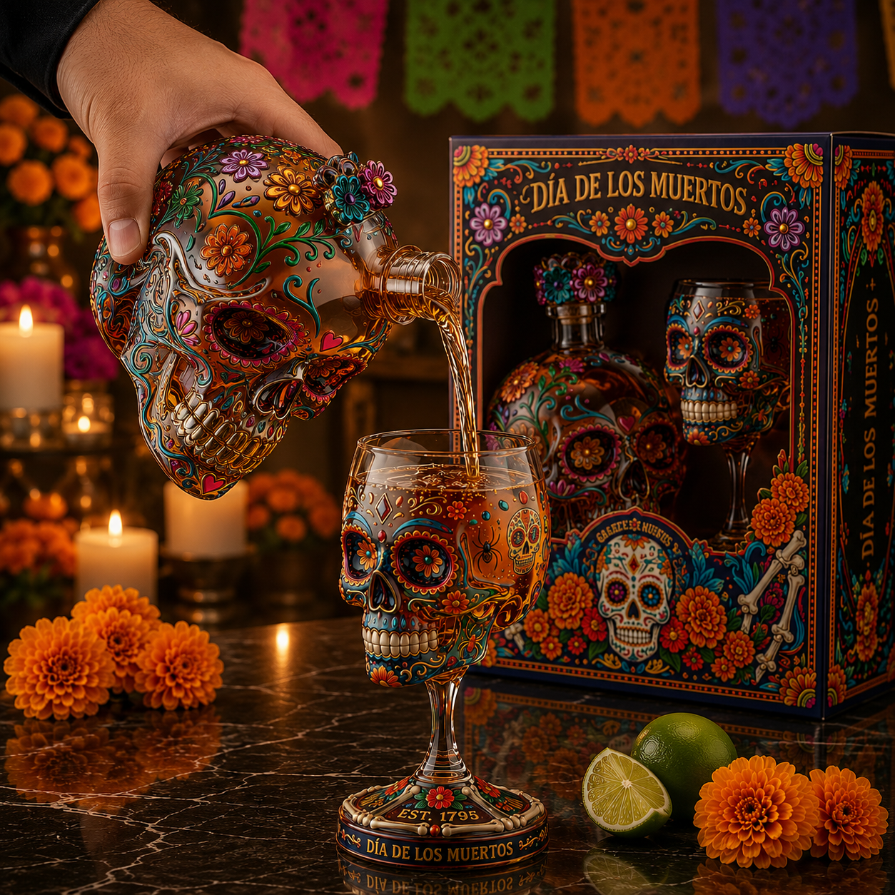 💀 Day of the Dead Skull Decanter Set™ – FREE Matching Goblet While Supplies Last💋