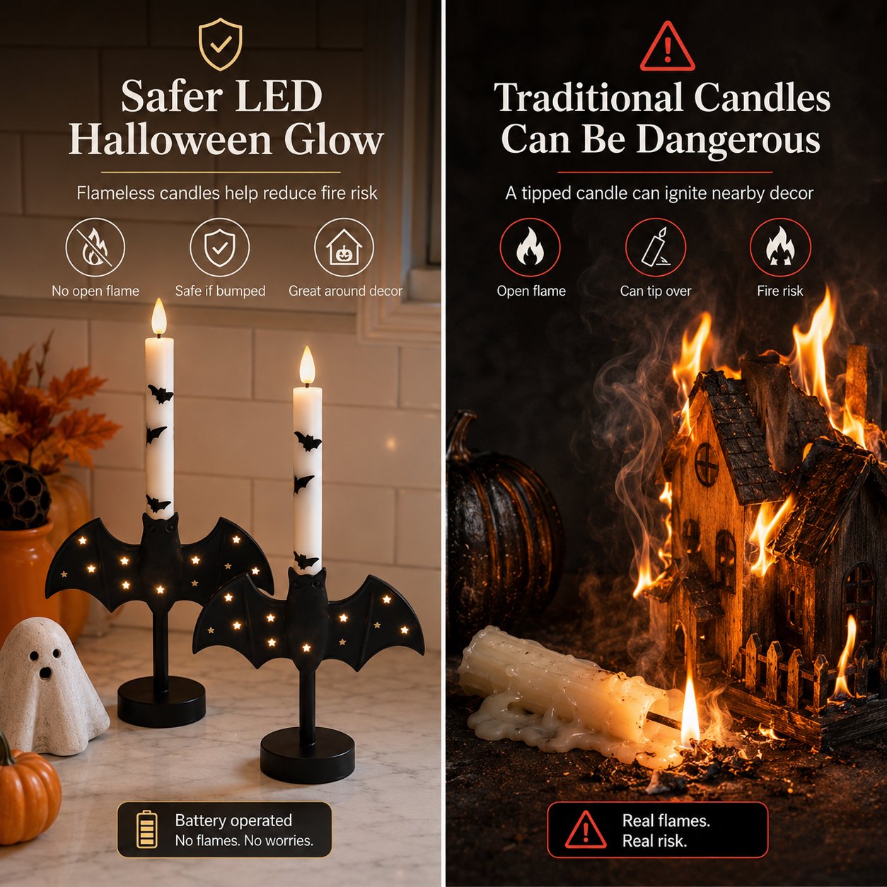 🎃🦇 Flameless Bat Candle Holders for a Safer Halloween Glow💋