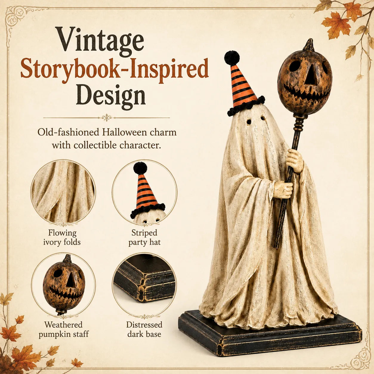🎃Lighted Vintage Ghost Figurine with Glowing Pumpkin Staff💋