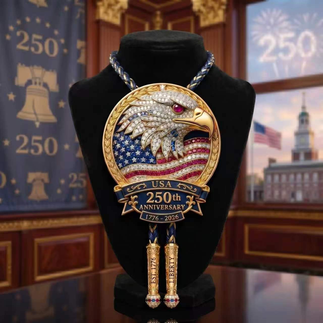 🎁🎉Only $24.99 This Week🌟🎉USA 250th Anniversary Eagle Bolo Tie💋