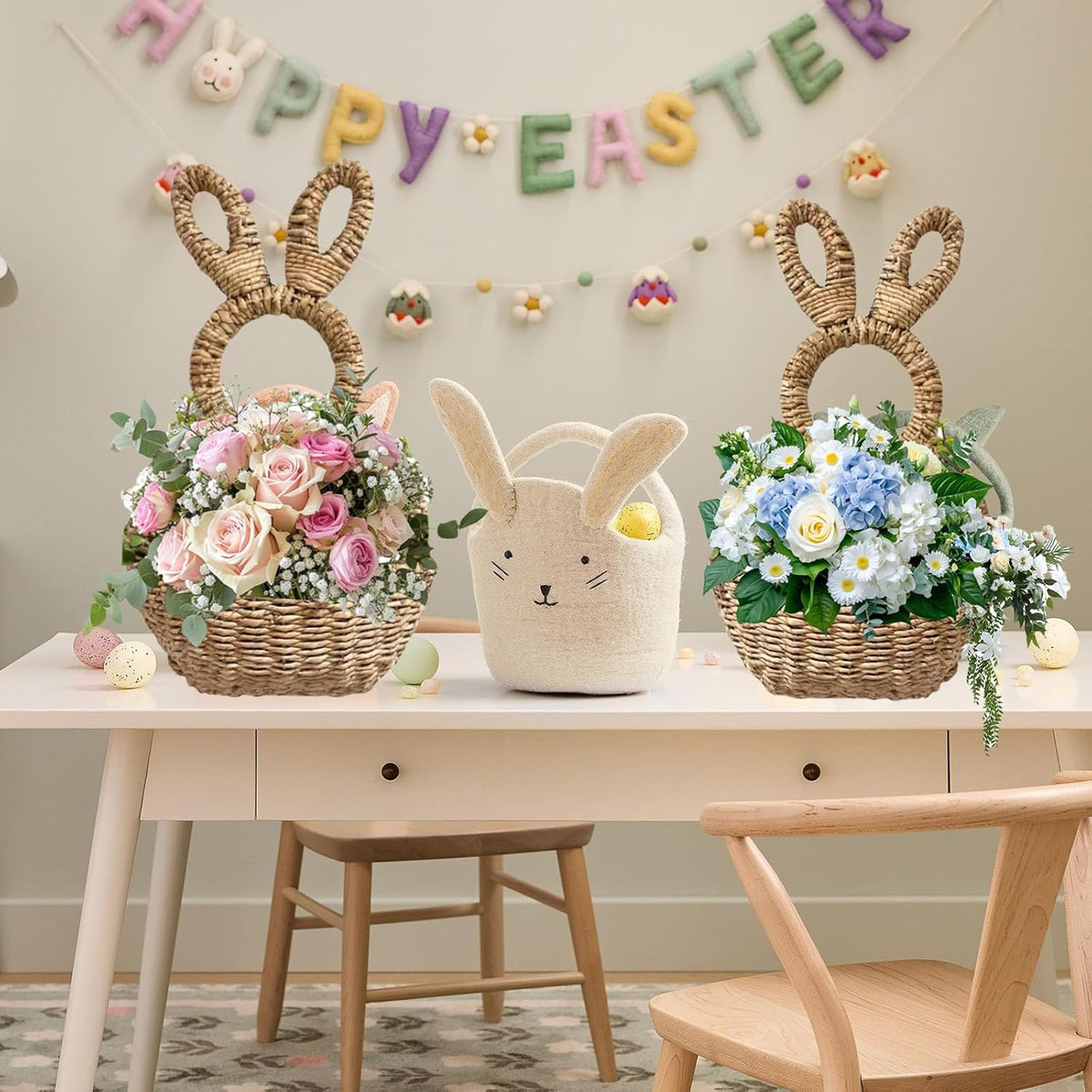 Bunny Basket Hanging Wall Pocket Spring Decor