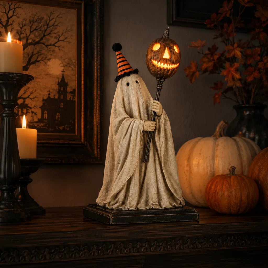 🎃Lighted Vintage Ghost Figurine with Glowing Pumpkin Staff💋