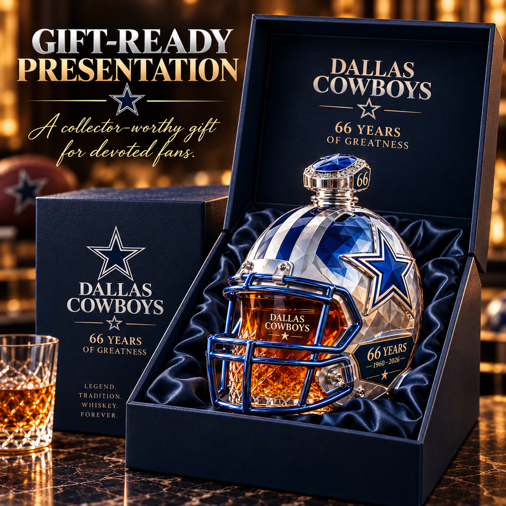 🏈💙DALLAS Football 66th Anniversary Helmet Decanter – 1960–2026 Silver & Blue Star Commemorative Bottle