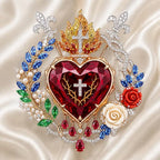 ❤️ Sacred Heart Floral Gemstone Brooch | Vintage Palace-Inspired Statement Pin💋
