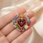 ❤️ Sacred Heart Floral Gemstone Brooch | Vintage Palace-Inspired Statement Pin💋