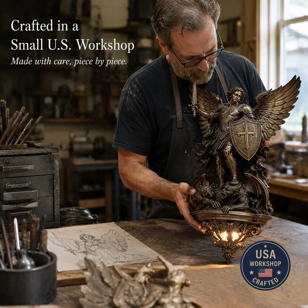 🔥LAST DAY 60% OFF⏰-St. Michael Guardian Angel Wall Light🕊️💋